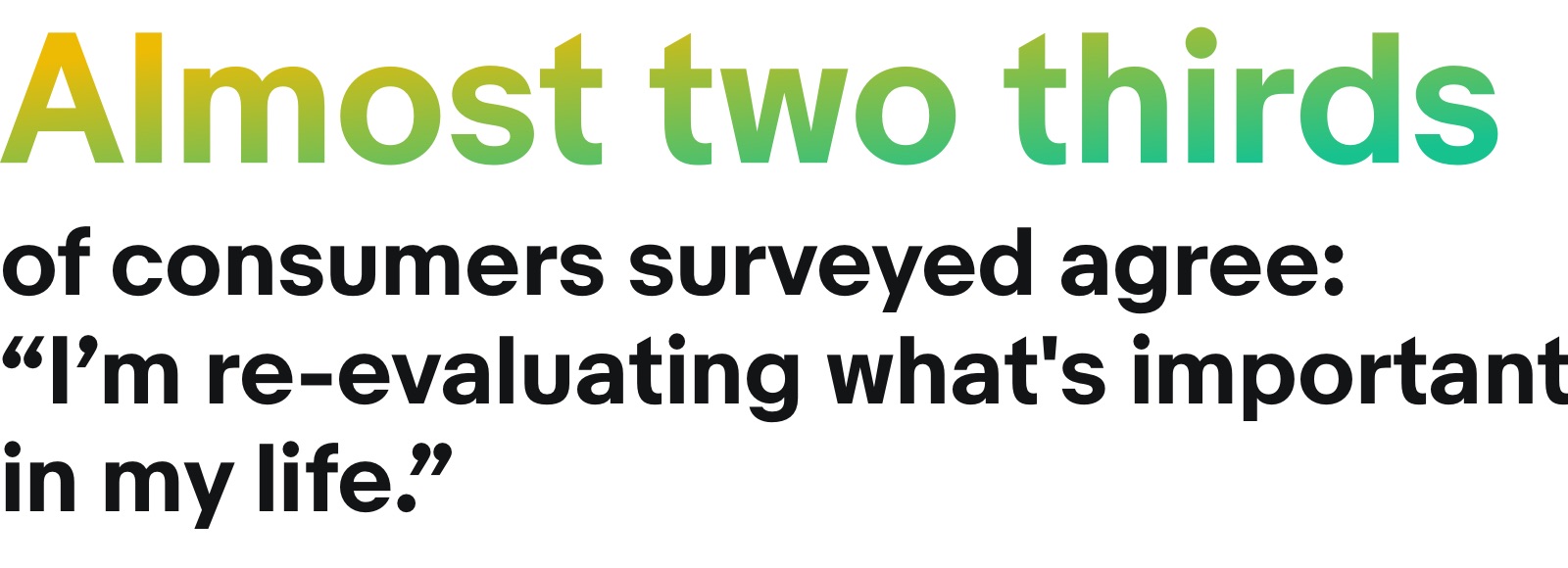 Almost two thirds of consumers surveyed agree: "I'm re-evaluating what's important in my life."