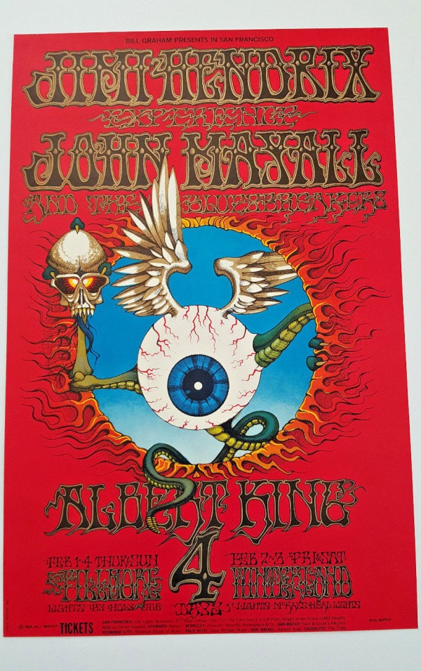 MINT Original First Printing Hendrix Rick Griffin BG 105 Flying Eyeball poster