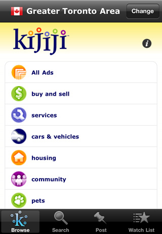 Kijiji iPhone App homescreen